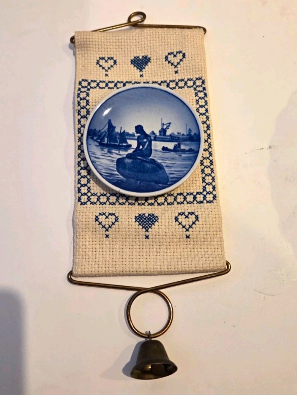 Needlepoint wall art Royal Copenhagen Denmark fajance dish Langelinie Danish